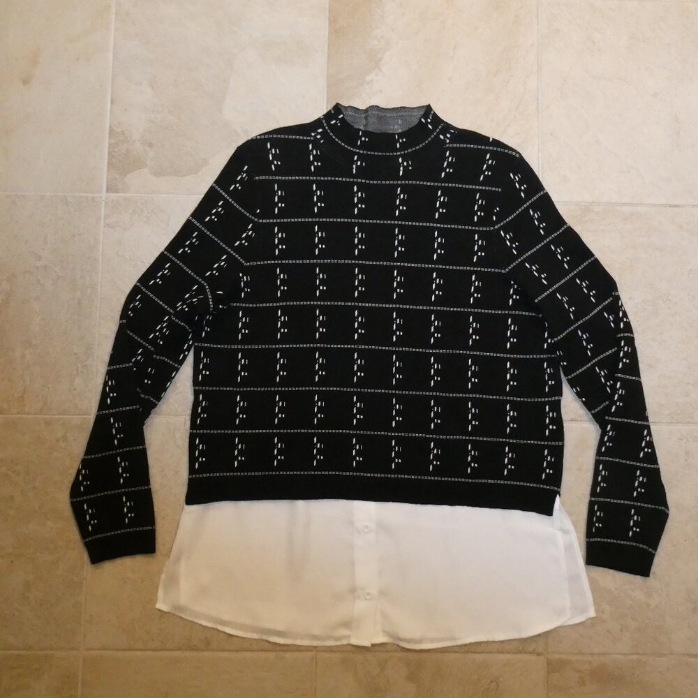 Adrianna Papell black and white print stretch long-sleeved sweater/blouse